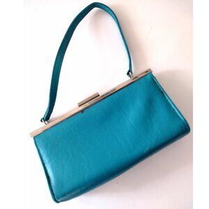 Vintage Teal Mini Handbag Faux Leather Atmosphere Silver Tone Metal Clasp